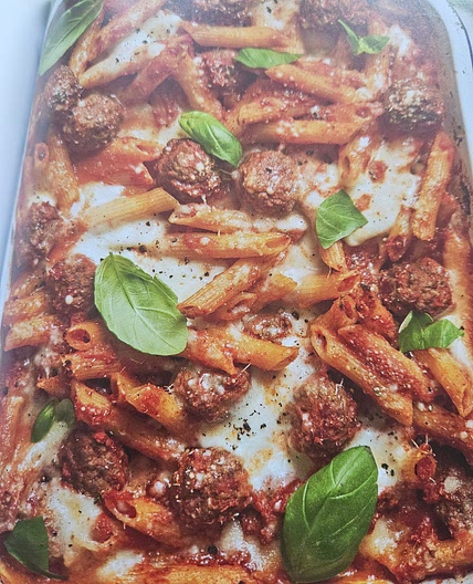 Garlicky Meatball Pasta Bake