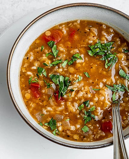Turkish Ezogelin Corbasi with Red Lentils and Bulgur