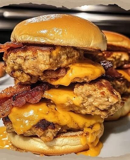 Juicy Chicken Patty Melt Sliders with Crispy Bacon & Cheddar
