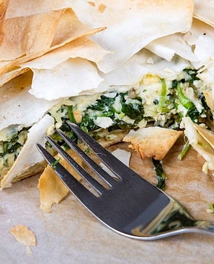Greek Cheese spinach and ham filo pie