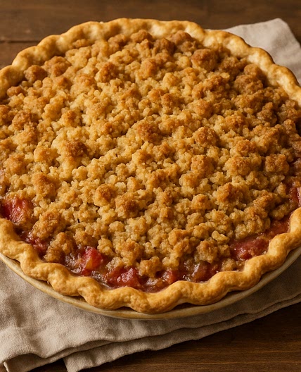 Old-Fashioned Rhubarb Crumble Pie with a Buttery Crisp Topping