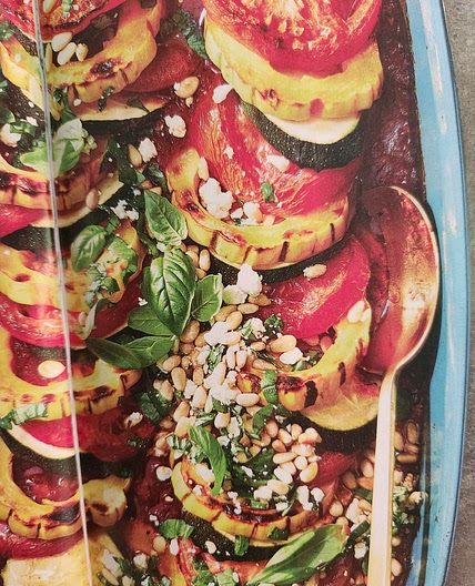 Squash-Tomato Bake with Basil-Pine Nut Topping