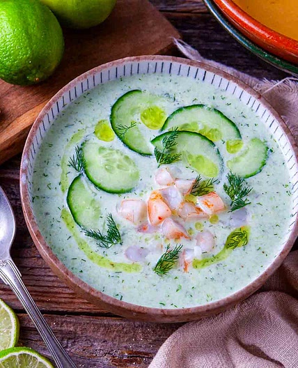 Chilled Cucumber Avocado Soup with Fresh Dill