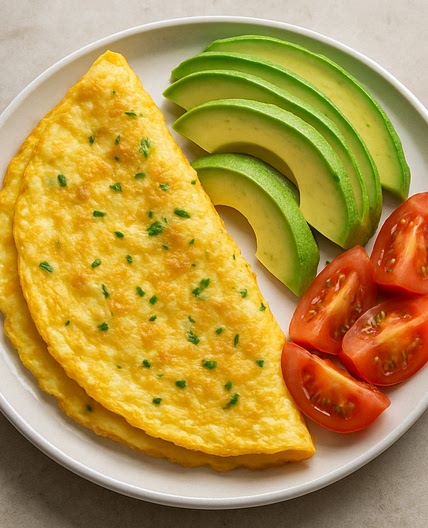 Egg omelet with avocado and tomato
