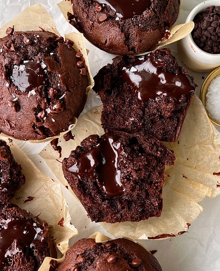 Bakery-Style Triple Chocolate Fudge Muffins (with Molten Chocolate Ganache Center) — Well Made by Kiley
