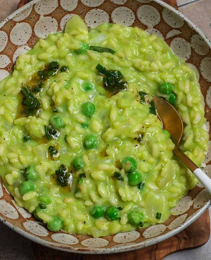 Pea Risotto with Chive Brown Butter