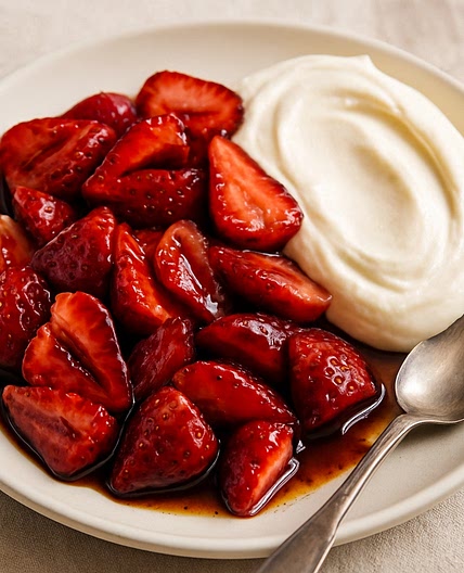 Balsamic Strawberries with Whipped Mascarpone Cheese