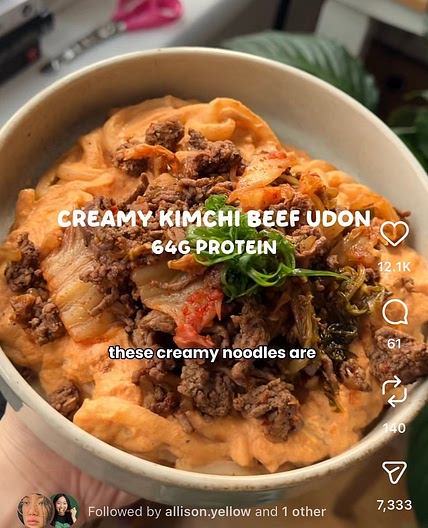 Creamy kimchi beef udon noodles