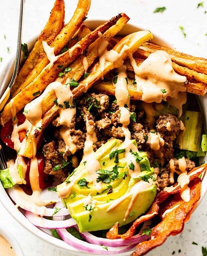 Paleo Burger Bowls with Fries {Whole30}