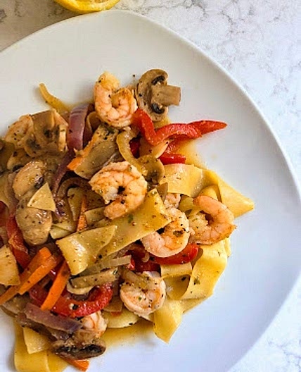 Shrimp and Veggie Pappardelle