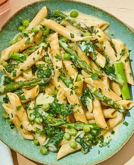 Baked Lemon Boursin Pasta with Spring Vegetables