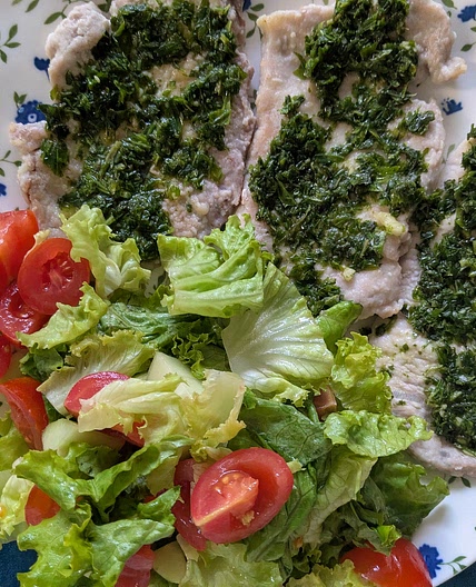 SCALOPPE FI MAIALE AL CARPIONE CON INSALATA