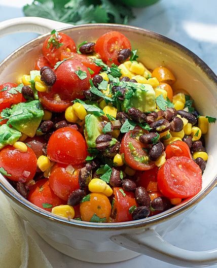 Mexican Tomato Salad with Black Beans, Corn and Avocado