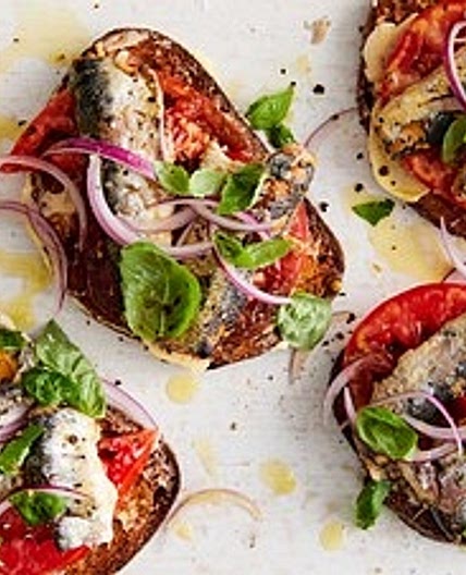 Sardine Toasts With Tomato and Sweet Onion
