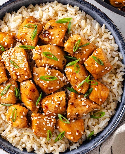 Sesame Seed and Honey Chicken with Vegetable and Egg Rice