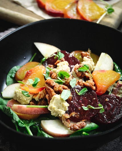 Apple Beet Salad With Candied Walnuts and Cashew Cheese