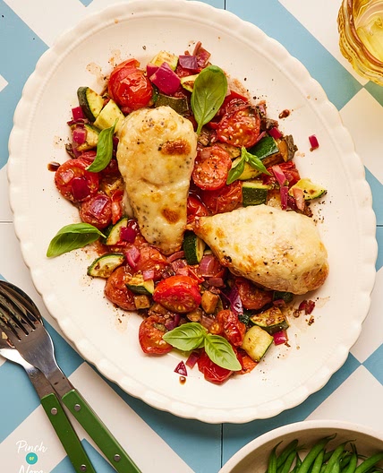 Mozzarella-Topped Chicken with Balsamic Cherry Tomatoes | Slimming & Weight Watchers Friendly