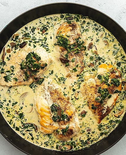 Creamy Chicken with Spinach and Mushrooms