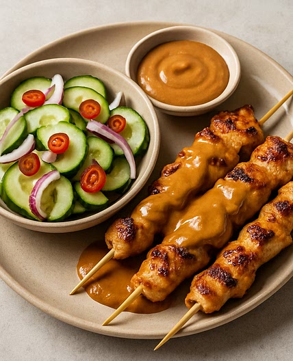 Chicken Satay with Cucumber Salad