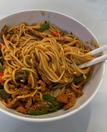 Stir-Fried Pork & Peppers Tossed with Noodles