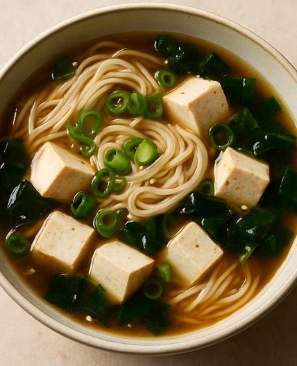 Tofu and miso soup with somen noodles