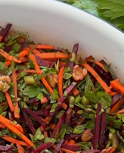 Beet, carrot, and walnut salad