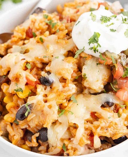 One Pan Cheesy Taco Chicken and Rice