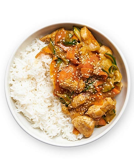 Poulet, riz et légumes 