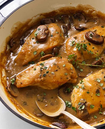 Chicken in White Wine Mushroom Sauce