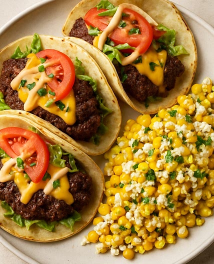 Smash Burger Tacos with Street Corn