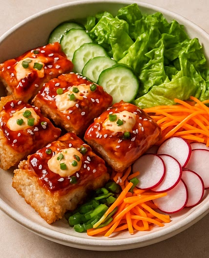 Crispy Rice Creamy Teriyaki Salmon Salad