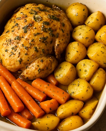 Slow Cooker Herb Butter Chicken, Sweet Carrots & Golden Potatoes