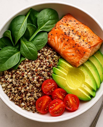Spinach Quinoa Salmon Power Bowl