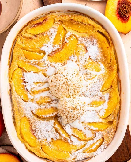 Peach Clafoutis with Bourbon and Heavy Cream