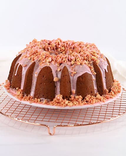 Strawberry Crunch Pound Cake with Golden Oreo Topping recipe