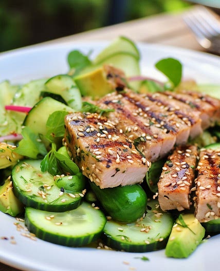 Sesame Grilled Tuna and Cucumber Salad
