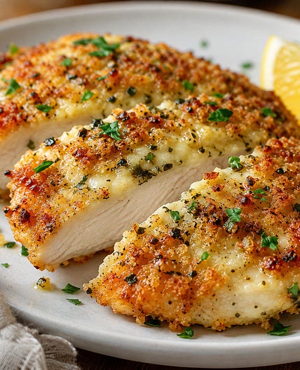 Melt-in-Your-Mouth Garlic Parmesan Chicken with Herbed Crust