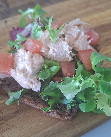 Smørrebrød - Salmon Salad and Tomatoes