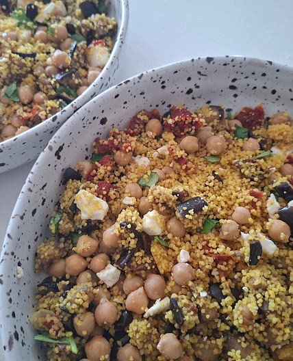 Cous cous - Chickpeas, Eggplant, Feta, Dried Tomatoes and Basil