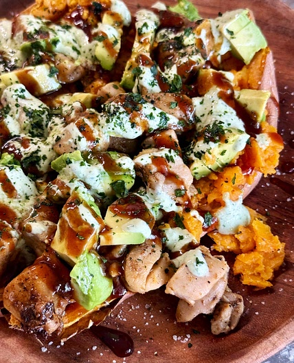 BBQ Chicken Loaded Sweet Potatoes
