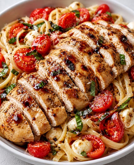 Bruschetta Chicken Pasta with Fresh Ingredients