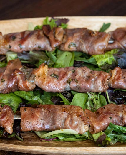 Shrimp Marinade In Tequila With Prosciutto And Basil
