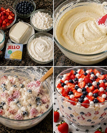 Red, White, and Blue Cheesecake Salad - 4th of July