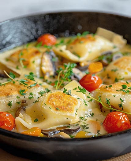 Maultaschenpfanne mit Gemüse