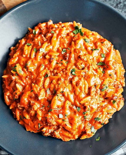 Creamy Ground Beef Orzo