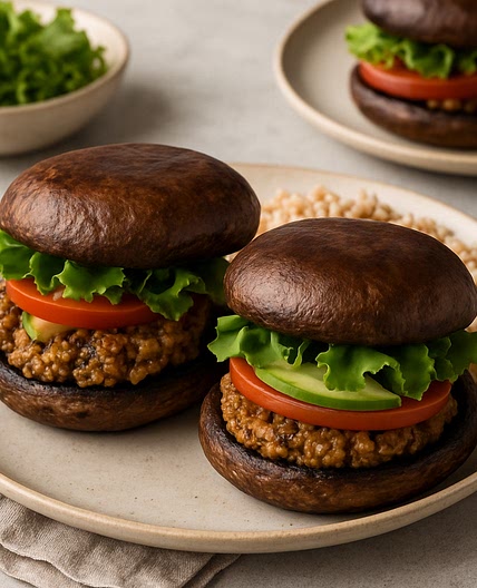 Brown Rice—Mushroom “Burgers”