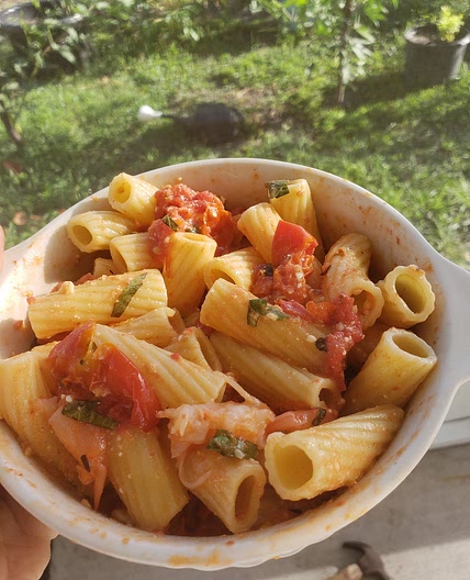 Baked Feta, Tomato. Shrimp, Pasta