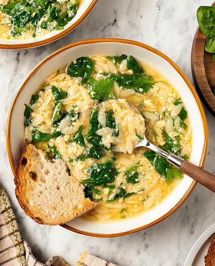 Stracciatella Soup with Spinach and Orzo