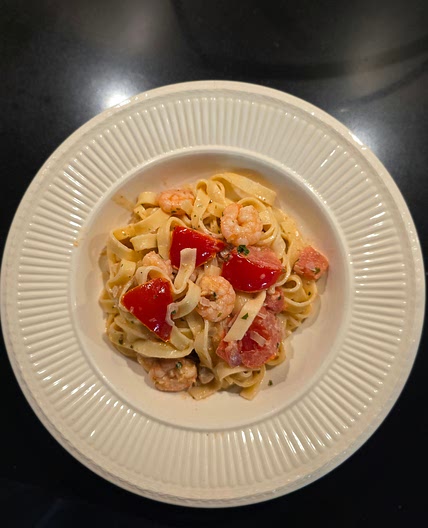 Tagliatelle met garnalen en brandy