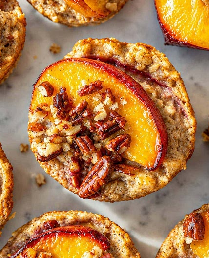 Peach Cobbler Baked Oatmeal Cups (with Greek Yogurt)